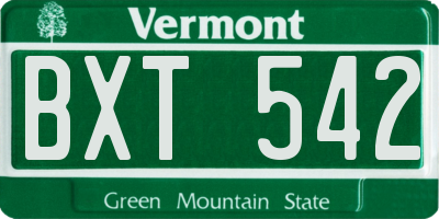 VT license plate BXT542
