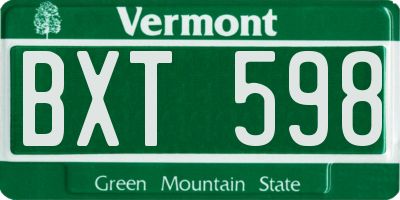 VT license plate BXT598