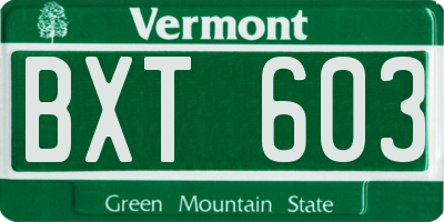 VT license plate BXT603
