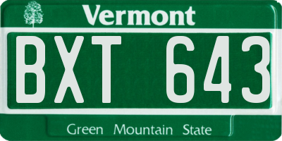 VT license plate BXT643