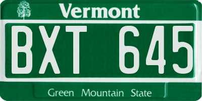 VT license plate BXT645