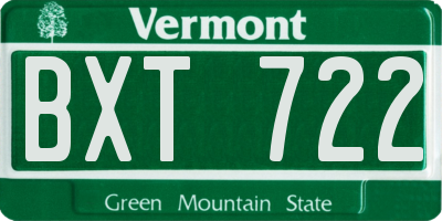 VT license plate BXT722