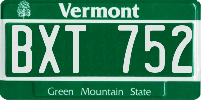 VT license plate BXT752