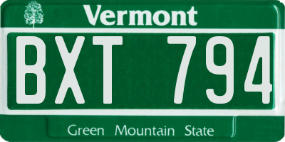 VT license plate BXT794
