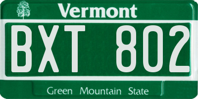 VT license plate BXT802