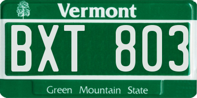 VT license plate BXT803