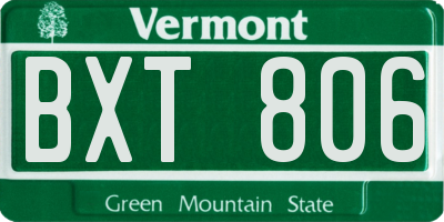 VT license plate BXT806