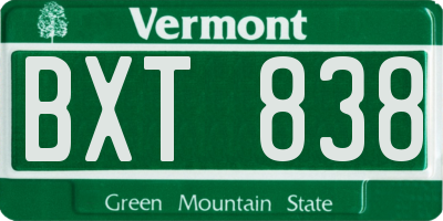 VT license plate BXT838
