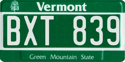VT license plate BXT839