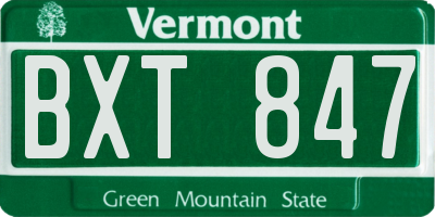 VT license plate BXT847