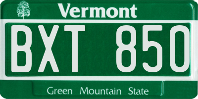 VT license plate BXT850