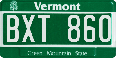 VT license plate BXT860