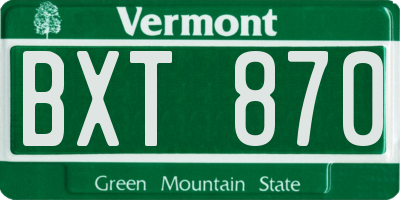 VT license plate BXT870