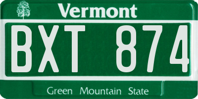 VT license plate BXT874