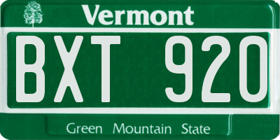 VT license plate BXT920