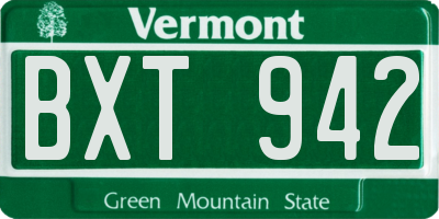 VT license plate BXT942