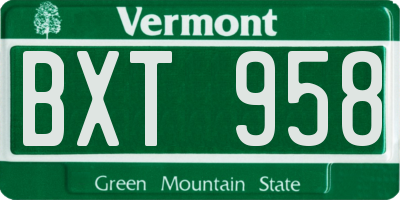 VT license plate BXT958
