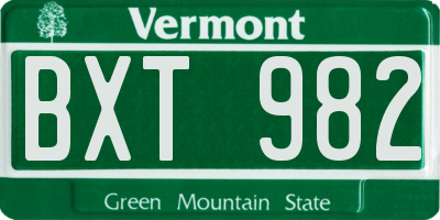VT license plate BXT982
