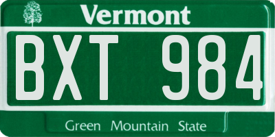 VT license plate BXT984