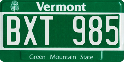VT license plate BXT985