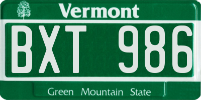 VT license plate BXT986