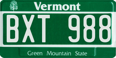 VT license plate BXT988