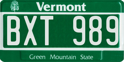 VT license plate BXT989