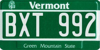 VT license plate BXT992