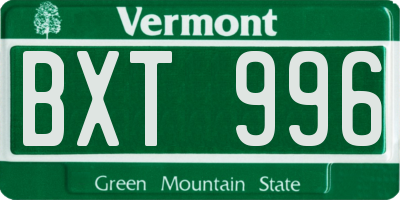 VT license plate BXT996