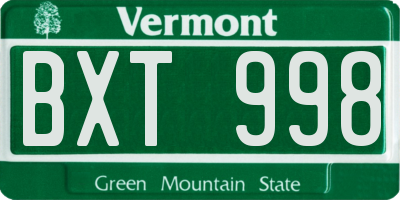 VT license plate BXT998