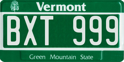 VT license plate BXT999