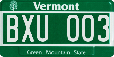 VT license plate BXU003