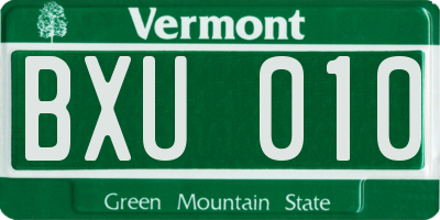 VT license plate BXU010