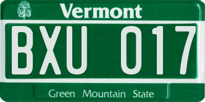 VT license plate BXU017