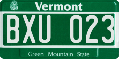 VT license plate BXU023