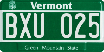 VT license plate BXU025