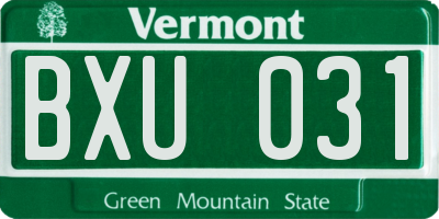 VT license plate BXU031