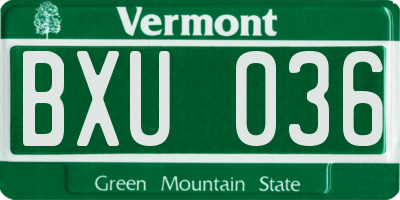 VT license plate BXU036