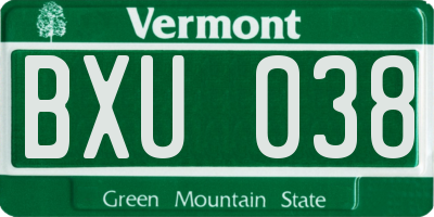 VT license plate BXU038