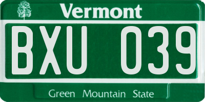 VT license plate BXU039