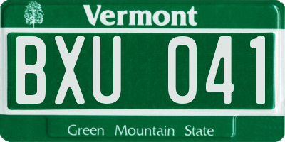VT license plate BXU041