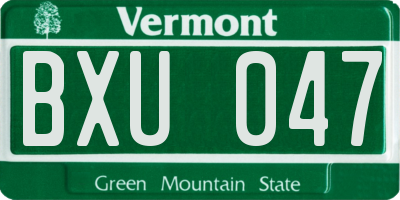 VT license plate BXU047