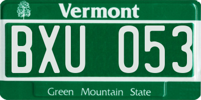 VT license plate BXU053