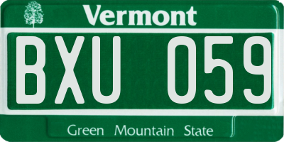 VT license plate BXU059