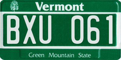 VT license plate BXU061
