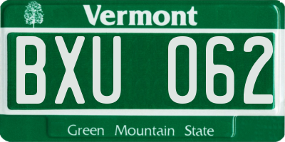VT license plate BXU062