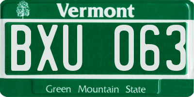 VT license plate BXU063