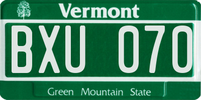 VT license plate BXU070