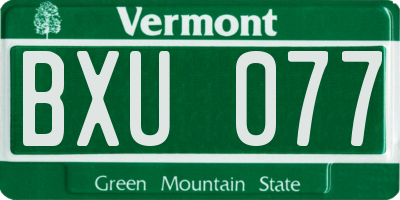VT license plate BXU077