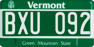 VT license plate BXU092